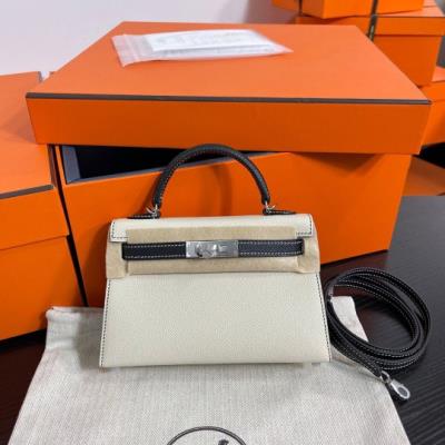 cheap quality Hermes Kelly Mini II Epson PHW bicolor Craie match Noir